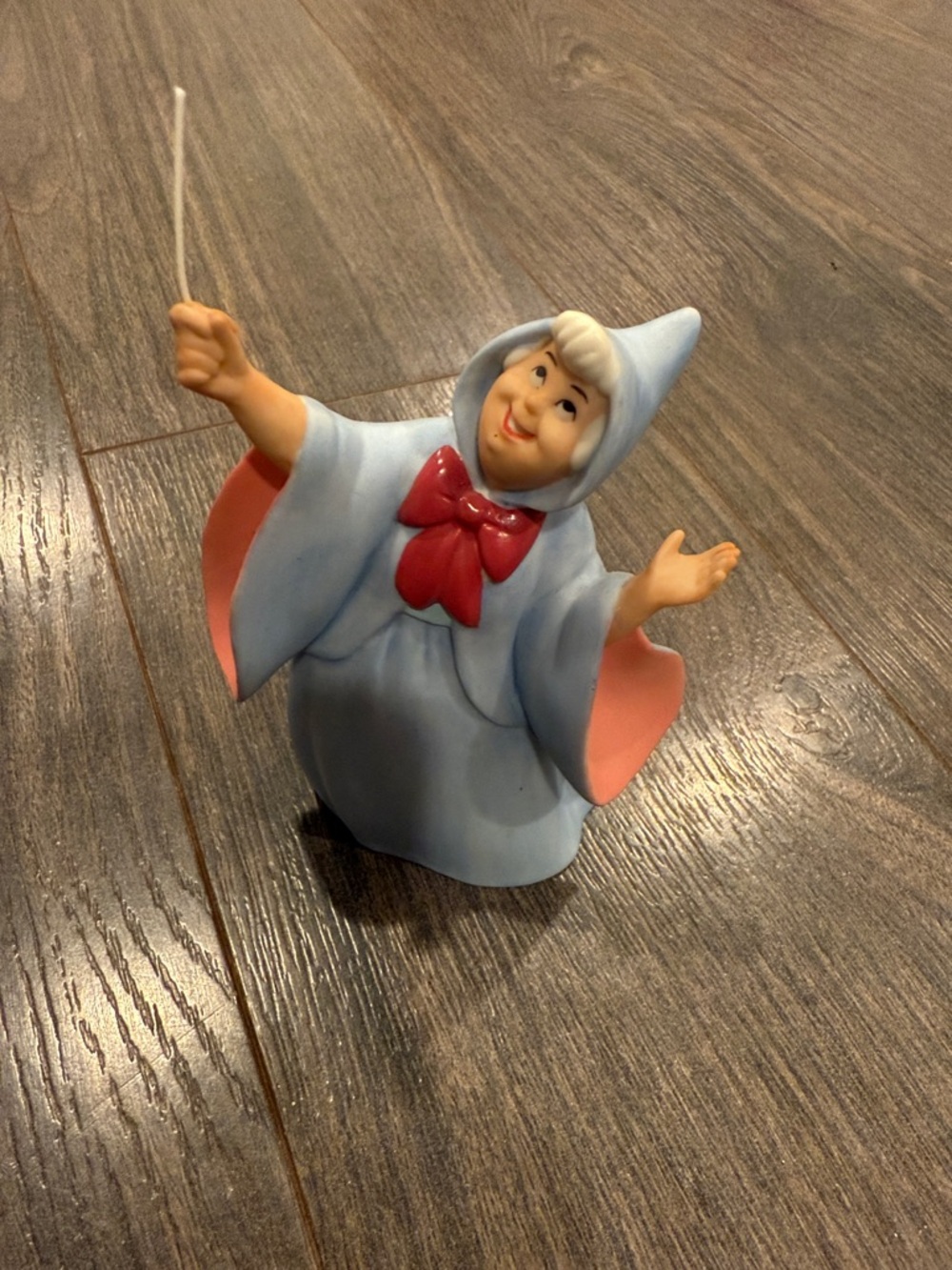 Disney Blue and Pink Fairy Godmother Figurine with Red Bow